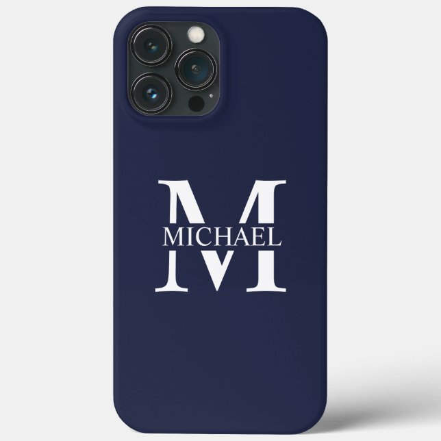 Navy Blue Personalised Monogram and Name Case-Mate iPhone Case (Back)