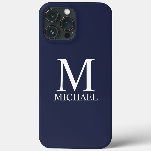 Navy Blue Personalised Monogram and Name  Case-Mate iPhone Case (Back)