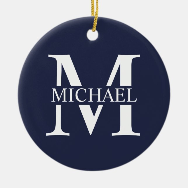 Navy Blue Personalised Monogram and Name Ceramic Ornament (Front)