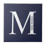 Navy Blue Personalised Monogram and Name Ceramic Tile<br><div class="desc">Personalised Monogram and Name Design
features personalised monogram and name in classic serif font style.</div>