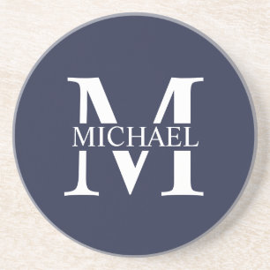 Navy Blue Personalised Monogram and Name Coaster