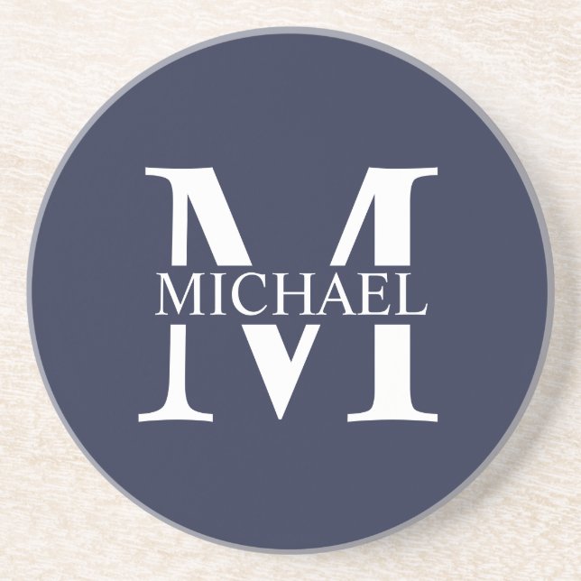 Navy Blue Personalised Monogram and Name Coaster (Front)