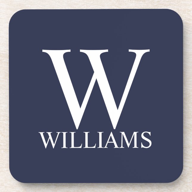 Navy Blue Personalised Monogram and Name Coaster (Front)