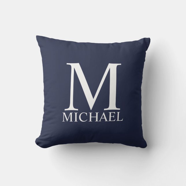 Navy Blue Personalised Monogram and Name Cushion (Front)