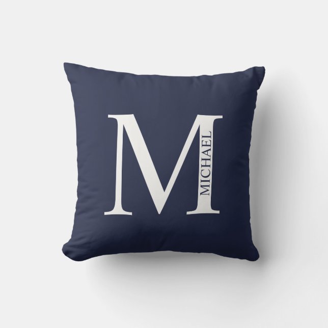 Navy Blue Personalised Monogram and Name Cushion (Front)
