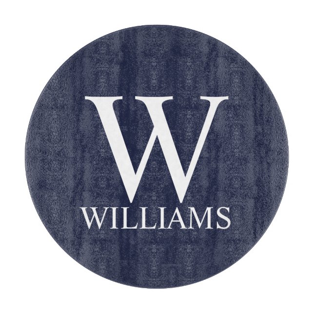 Navy Blue Personalised Monogram and Name Cutting Board (Front)