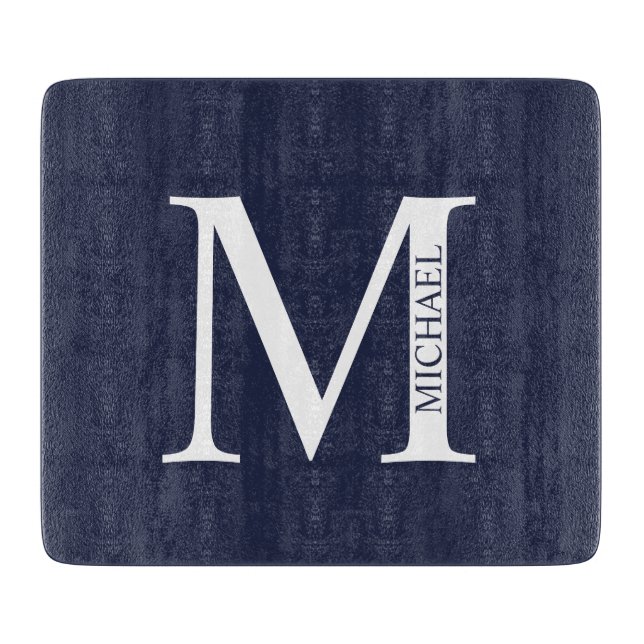Navy Blue Personalised Monogram and Name Cutting Board (Front)