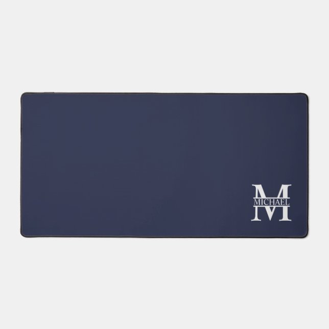 Navy Blue Personalised Monogram and Name Desk Mat (Front)