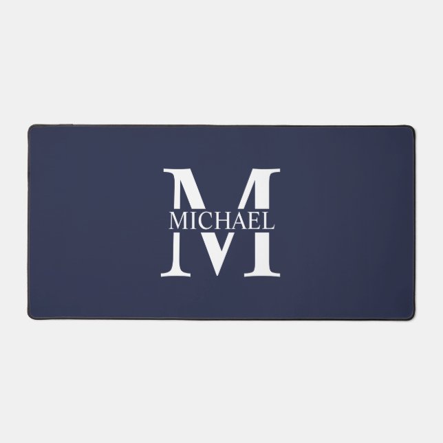 Navy Blue Personalised Monogram and Name Desk Mat (Front)