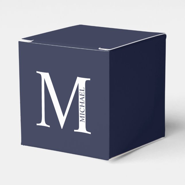 Navy Blue Personalised Monogram and Name  Favour Box (Front Side)