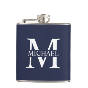 Navy Blue Personalised Monogram and Name Flask