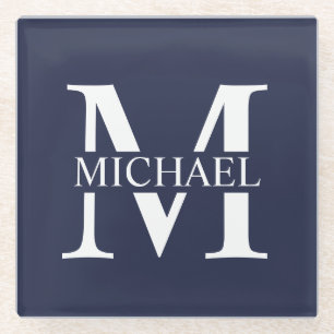 Navy Blue Personalised Monogram and Name Glass Coaster