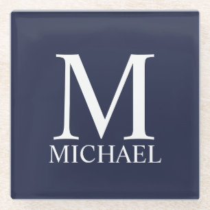 Navy Blue Personalised Monogram and Name Glass Coaster