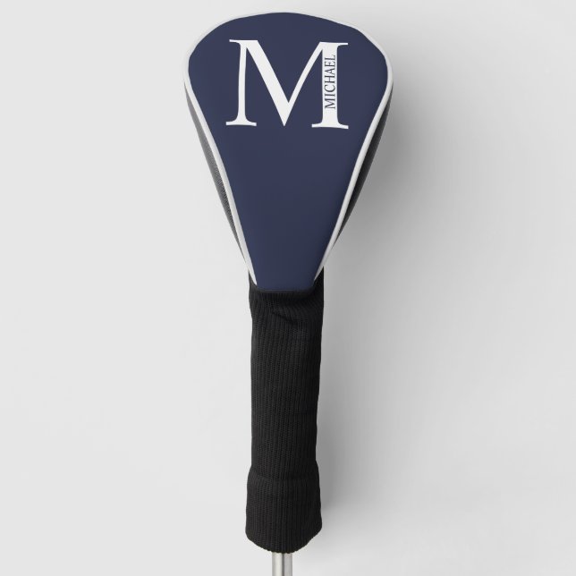 Navy Blue Personalised Monogram and Name Golf Head Cover (Front)