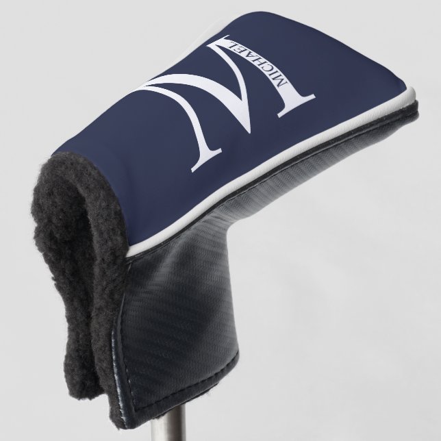 Navy Blue Personalised Monogram and Name Golf Head Cover (3/4 Front)