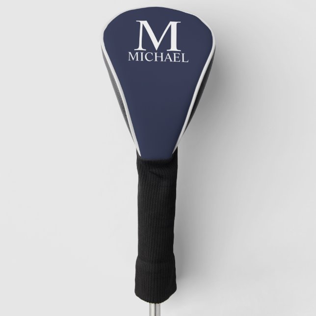 Navy Blue Personalised Monogram and Name Golf Head Cover (Front)