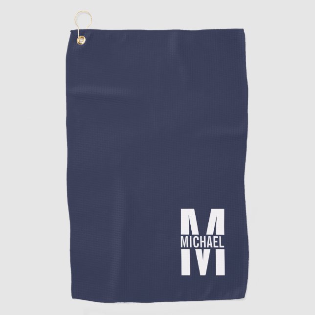 Navy Blue Personalised Monogram and Name Golf Towel (Front)