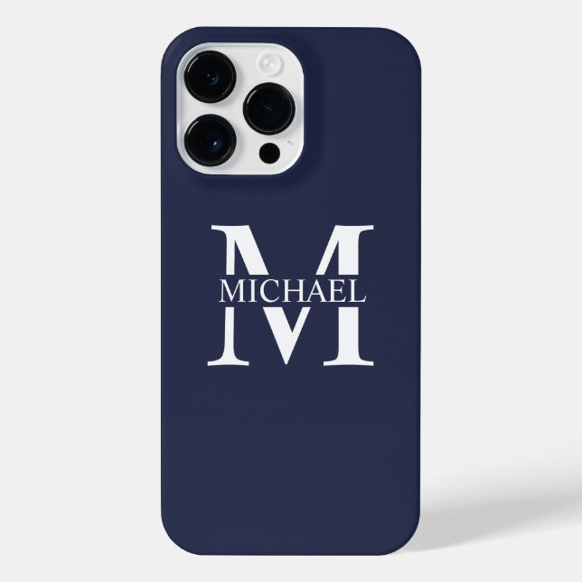Navy Blue Personalised Monogram and Name iPhone Case (Back)