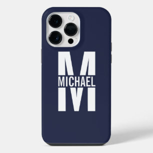 Navy Blue Personalised Monogram and Name iPhone 14 Pro Max Case