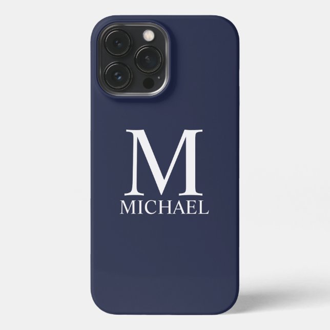 Navy Blue Personalised Monogram and Name iPhone Case (Back)