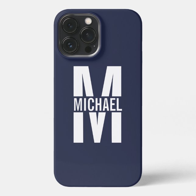 Navy Blue Personalised Monogram and Name iPhone Case (Back)