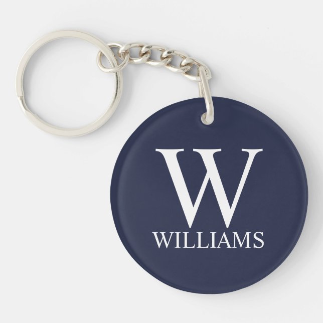 Navy Blue Personalised Monogram and Name Key Ring (Front)