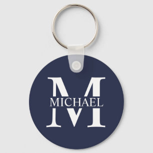 Navy Blue Personalised Monogram and Name Key Ring