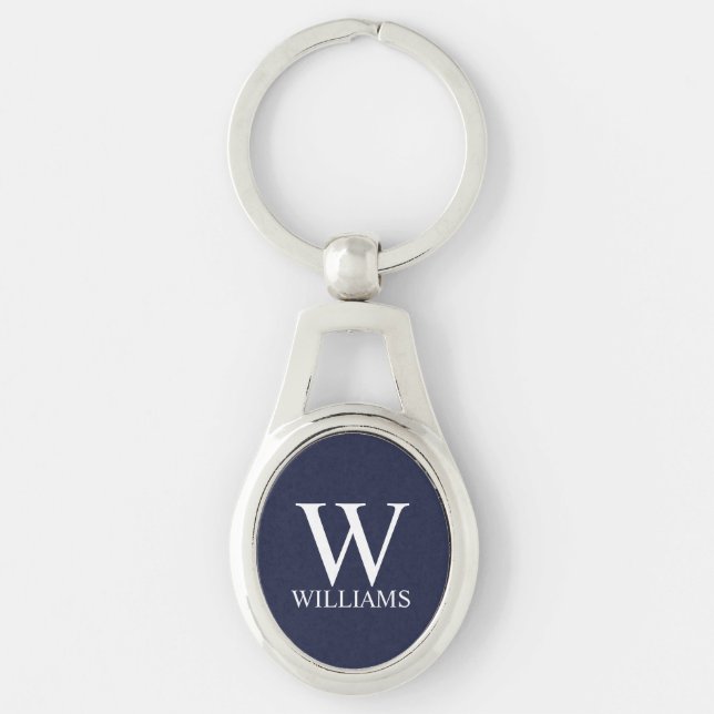 Navy Blue Personalised Monogram and Name Key Ring (Front)