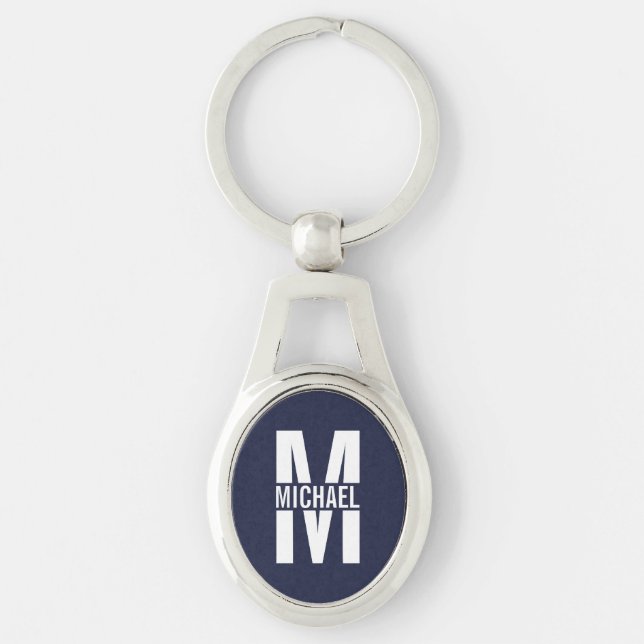 Navy Blue Personalised Monogram and Name  Key Ring (Front)