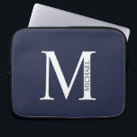 Navy Blue Personalised Monogram and Name Laptop Sleeve<br><div class="desc">Personalised Monogram and Name Gifts
featuring personalised monogram and name in classic serif font style.</div>