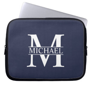 Navy Blue Personalised Monogram and Name Laptop Sleeve