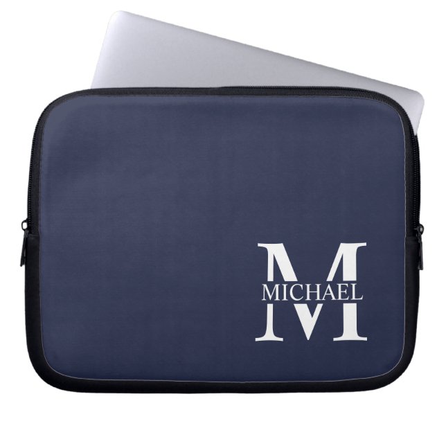Navy Blue Personalised Monogram and Name Laptop Sleeve (Front)