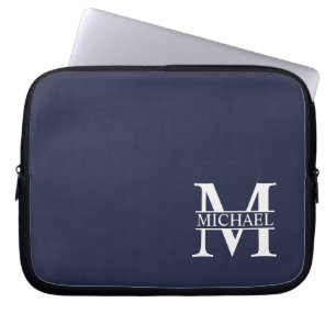 Navy Blue Personalised Monogram and Name Laptop Sleeve
