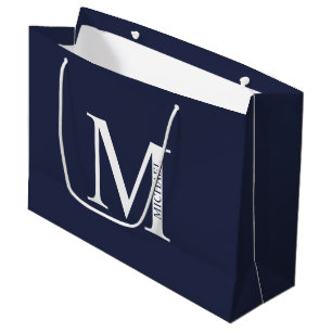 Navy Blue Personalised Monogram and Name Large Gift Bag