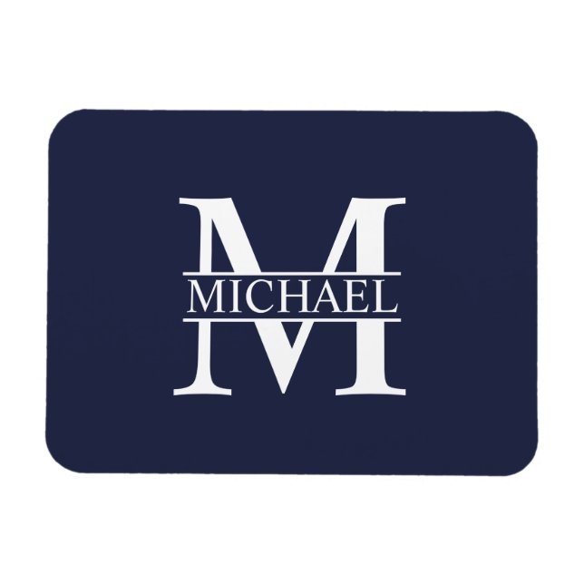 Navy Blue Personalised Monogram and Name Magnet (Horizontal)