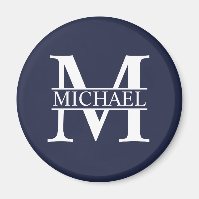 Navy Blue Personalised Monogram and Name Magnet (Front)