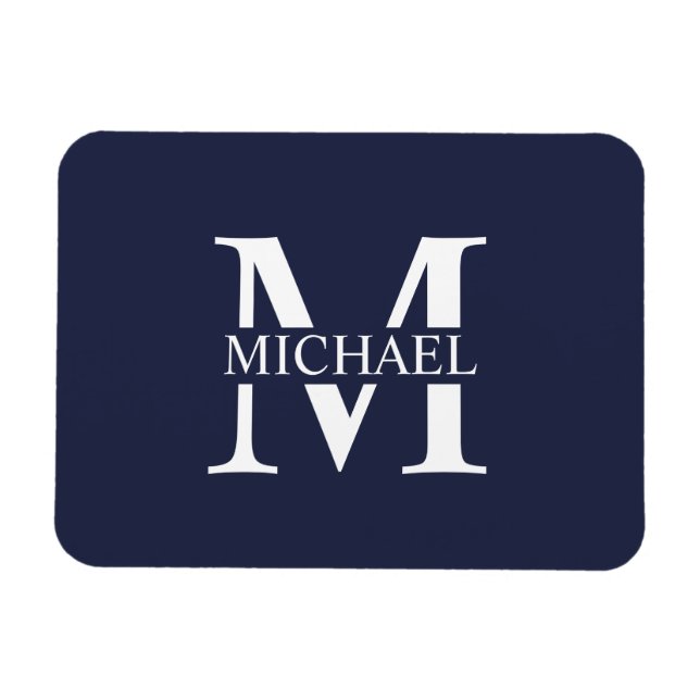 Navy Blue Personalised Monogram and Name Magnet (Horizontal)