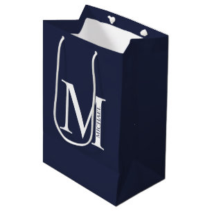 Navy Blue Personalised Monogram and Name Medium Gift Bag