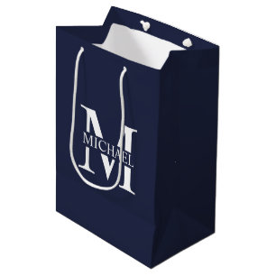 Navy Blue Personalised Monogram and Name Medium Gift Bag