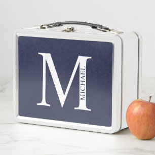 Navy Blue Personalised Monogram and Name Metal Lunch Box