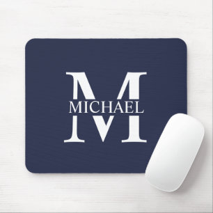 Navy Blue Personalised Monogram and Name Mouse Pad