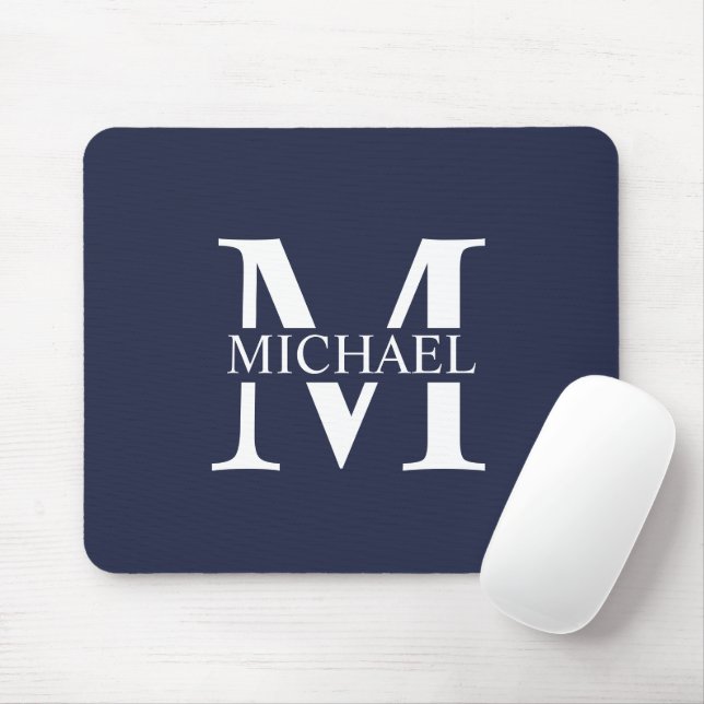 Navy Blue Personalised Monogram and Name Mouse Pad (With Mouse)