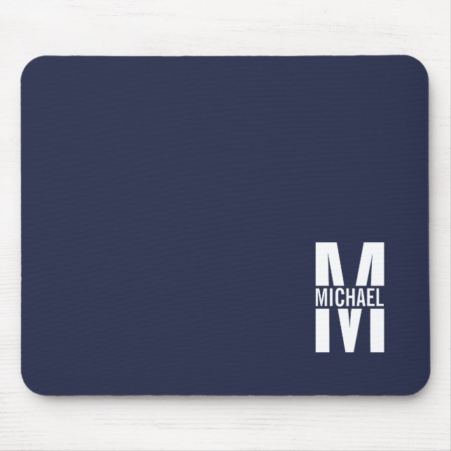 Navy Blue Personalised Monogram and Name Mouse Pad (Front)