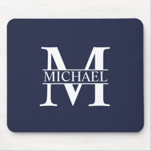 Navy Blue Personalised Monogram and Name Mouse Pad