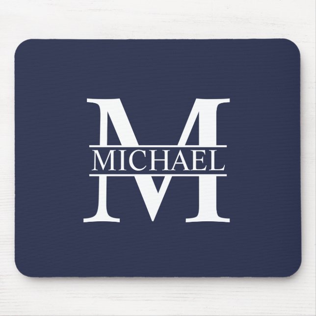 Navy Blue Personalised Monogram and Name Mouse Pad (Front)