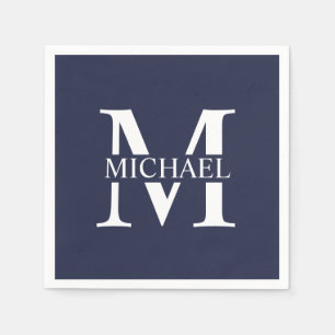 Navy Blue Personalised Monogram and Name Napkin
