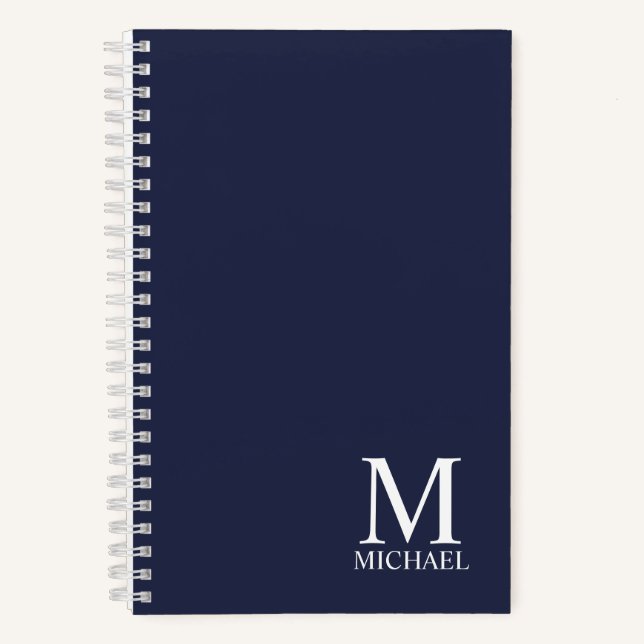 Navy Blue Personalised Monogram and Name Notebook (Front)