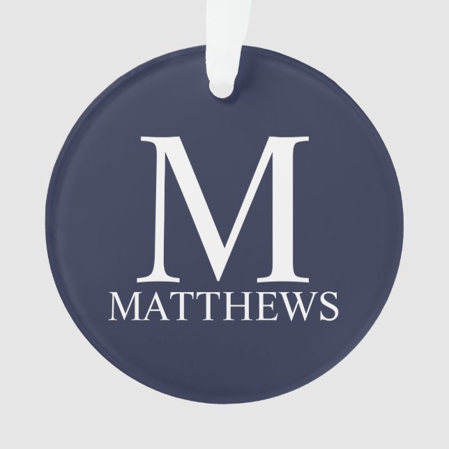Navy Blue  Personalised Monogram and Name Ornament (Front)