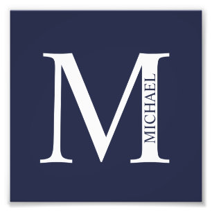 Navy Blue Personalised Monogram and Name Photo Print