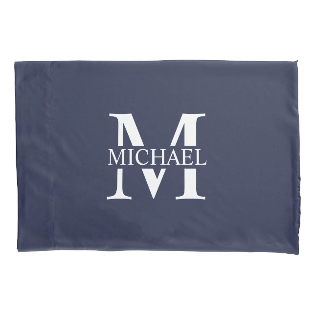 Navy Blue Personalised Monogram and Name Pillowcase (Front)